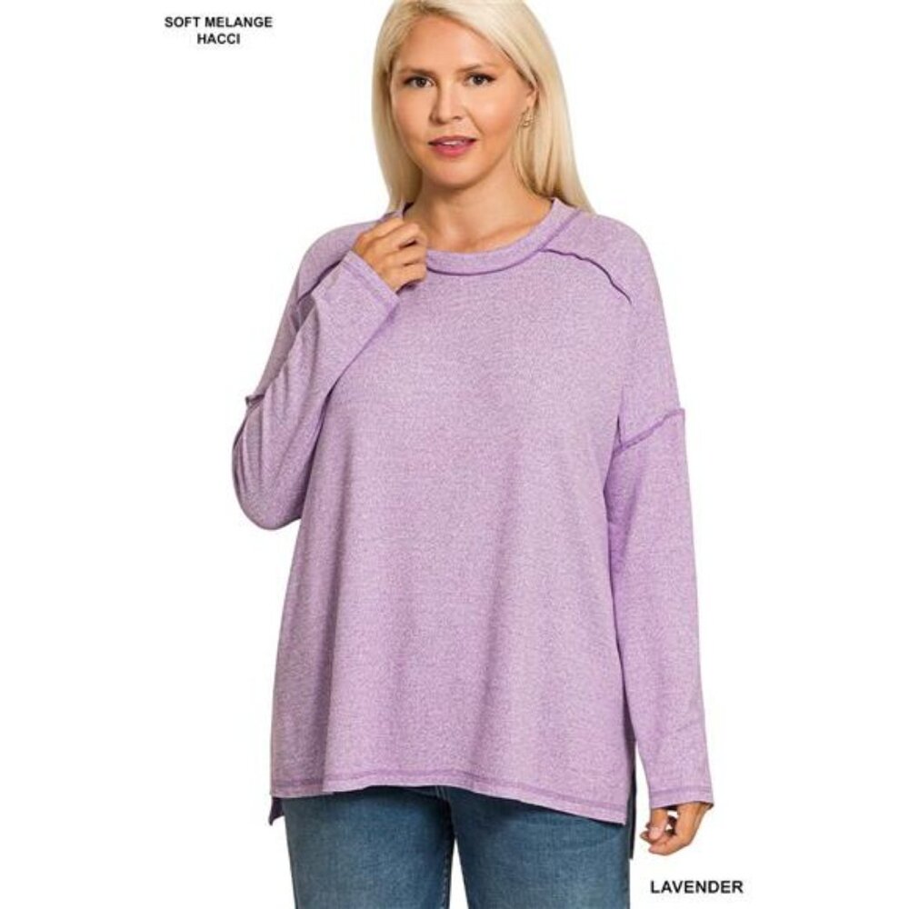 Zenana Full‎ Size Melange Hacci Exposed Seam Hi-low Tee Plus Size